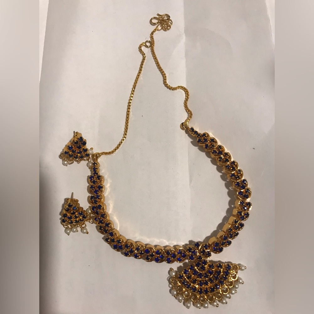 Indian cosmetic jewelry set, necklace and earrings ( faux materials)
